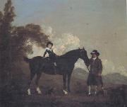A Child on A Hunter Held by a Groom and Tow Terriers in a Landscape Thomas Gooch